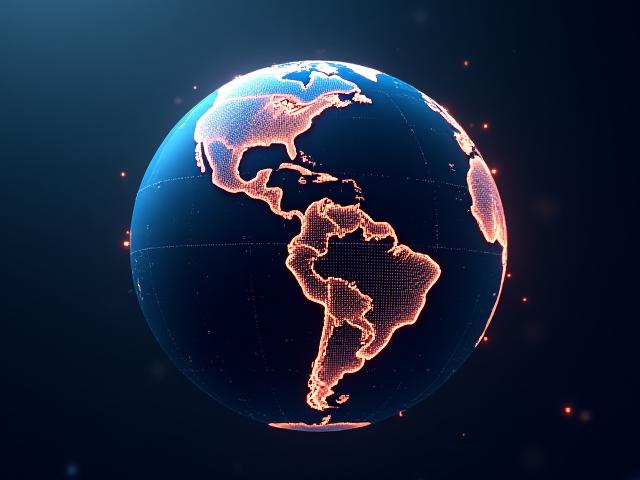 Representação estilizada do globo terrestre destacando conexões globais